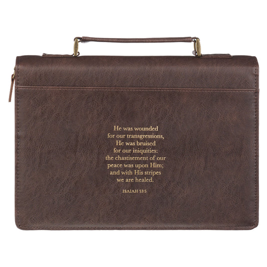 Large- Crown of Thorns Brown Faux Leather Classic Bible Cover - Isaiah 53:3