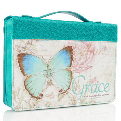 Grace Butterfly Blessings Teal Faux Leather Fashion Bible Cover LARGE - Ephesians 2:8