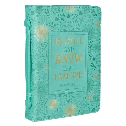 Be Still and Know Turquoise Faux Leather Fashion Bible Cover - LARGE-  Psalm 46:10
