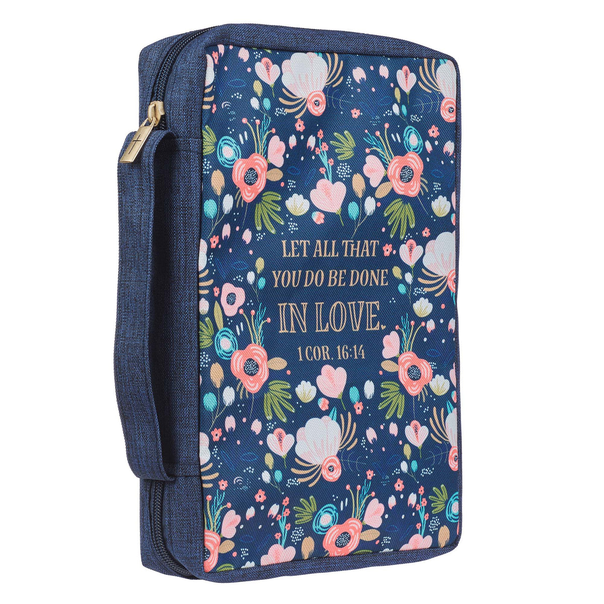 Done in Love Navy Floral Value Bible Case -LARGE  1 Corinthians 16:14