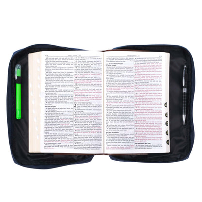Done in Love Navy Floral Value Bible Case -LARGE  1 Corinthians 16:14