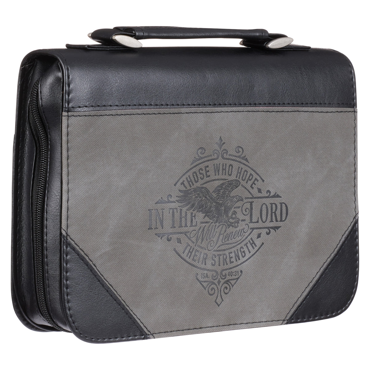 Bible Cover Classic Gray/Black Hope in the Lord Isa. 40:31 LARGE