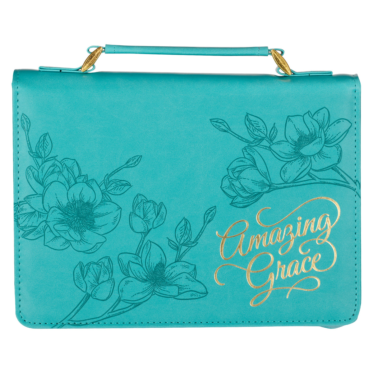 Amazing Grace Floral Teal Faux Leather Fashion Bible Cover- LARGE