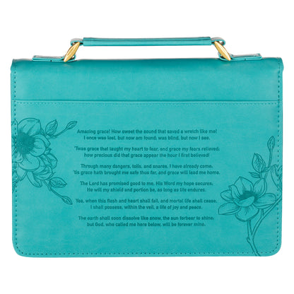 Amazing Grace Floral Teal Faux Leather Fashion Bible Cover- LARGE
