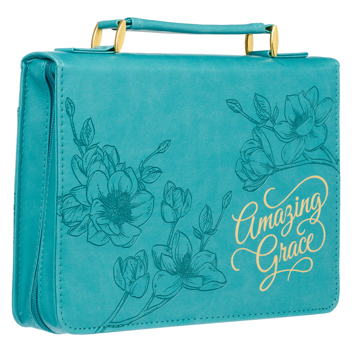Amazing Grace Floral Teal Faux Leather Fashion Bible Cover- LARGE