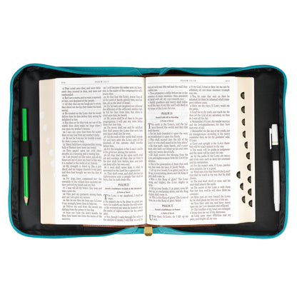 Amazing Grace Floral Teal Faux Leather Fashion Bible Cover- LARGE