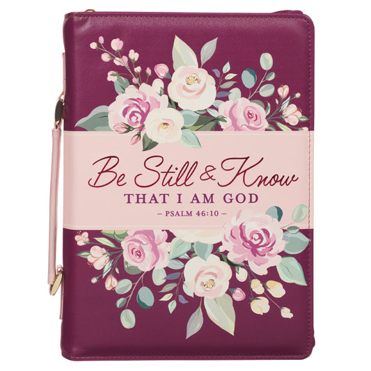 Large- Be Still and Know Pearlescent Plum Fashion Bible Cover - Psalm 46:10