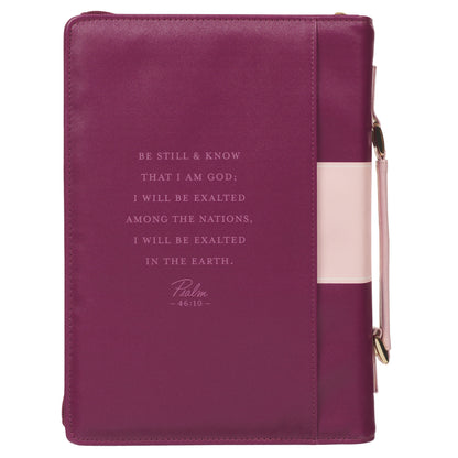 Large- Be Still and Know Pearlescent Plum Fashion Bible Cover - Psalm 46:10