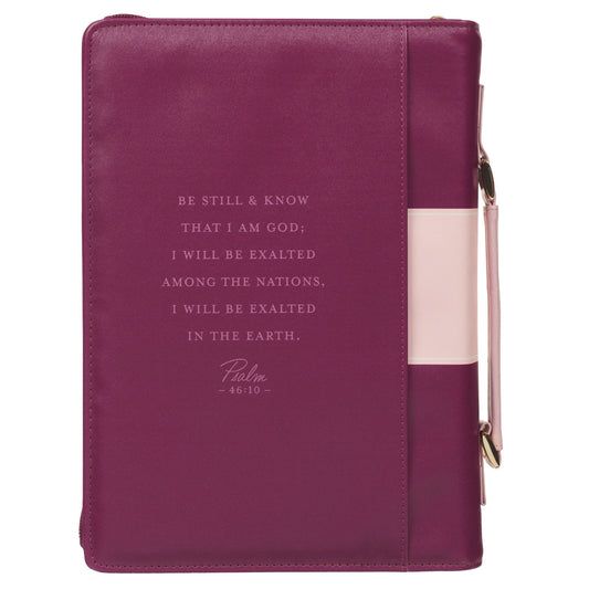 Large- Be Still and Know Pearlescent Plum Fashion Bible Cover - Psalm 46:10
