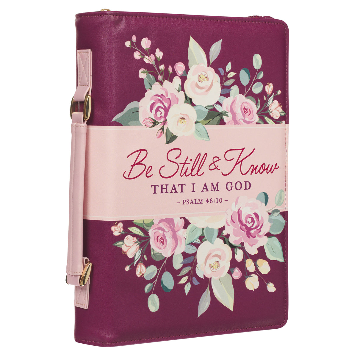 Large- Be Still and Know Pearlescent Plum Fashion Bible Cover - Psalm 46:10