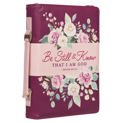 Large- Be Still and Know Pearlescent Plum Fashion Bible Cover - Psalm 46:10