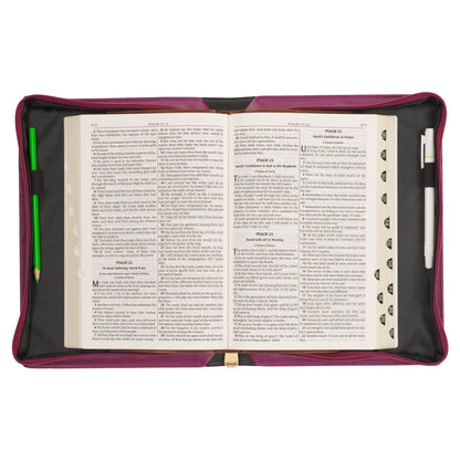 Large- Be Still and Know Pearlescent Plum Fashion Bible Cover - Psalm 46:10