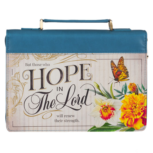 Large- Hope in the LORD Floral Mediterranean Blue Faux Leather Fashion Bible Cover