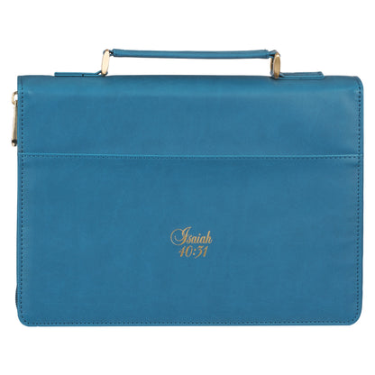 Large- Hope in the LORD Floral Mediterranean Blue Faux Leather Fashion Bible Cover