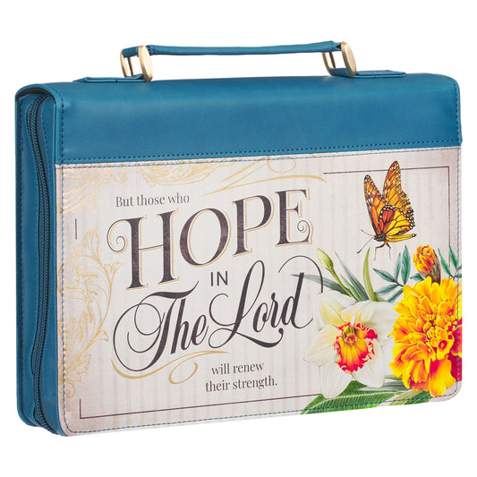 Large- Hope in the LORD Floral Mediterranean Blue Faux Leather Fashion Bible Cover