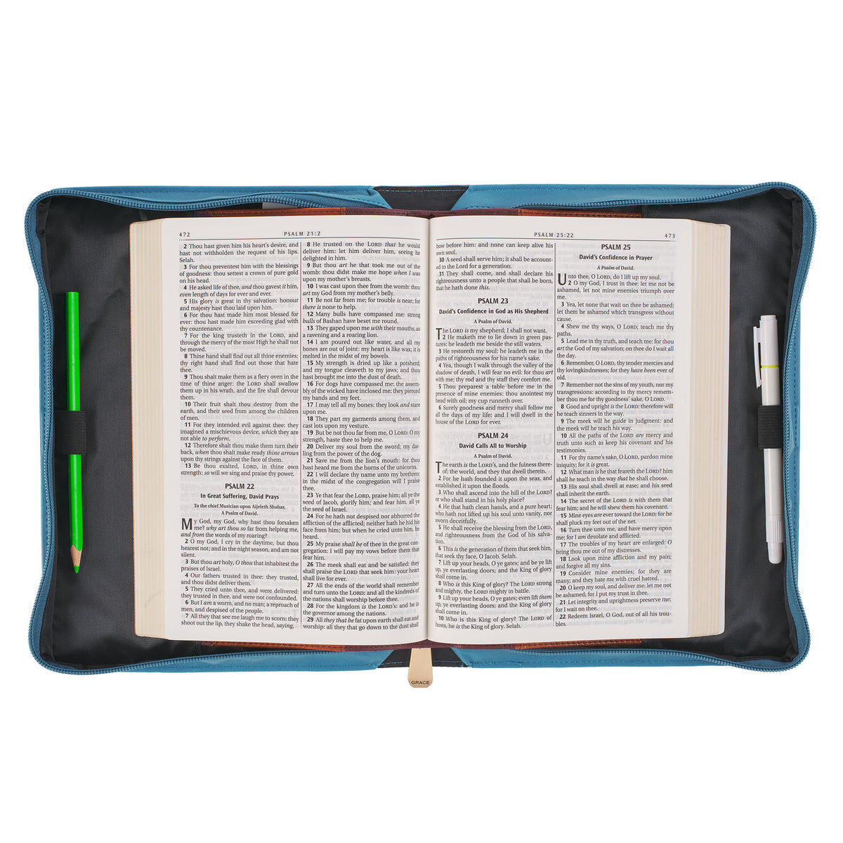 Large- Hope in the LORD Floral Mediterranean Blue Faux Leather Fashion Bible Cover
