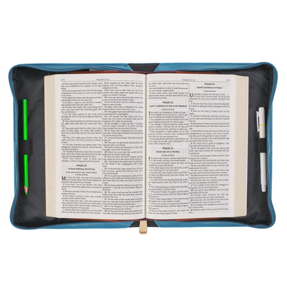 Large- Hope in the LORD Floral Mediterranean Blue Faux Leather Fashion Bible Cover