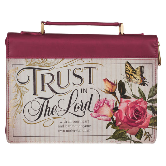 Large- Trust in the Lord Floral Pomegranate Red Faux Leather Fashion Bible Cover - Proverbs 3:5