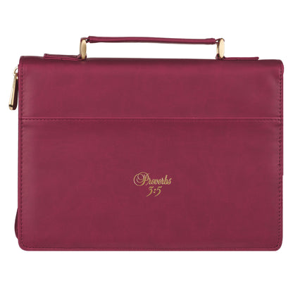 Large- Trust in the Lord Floral Pomegranate Red Faux Leather Fashion Bible Cover - Proverbs 3:5