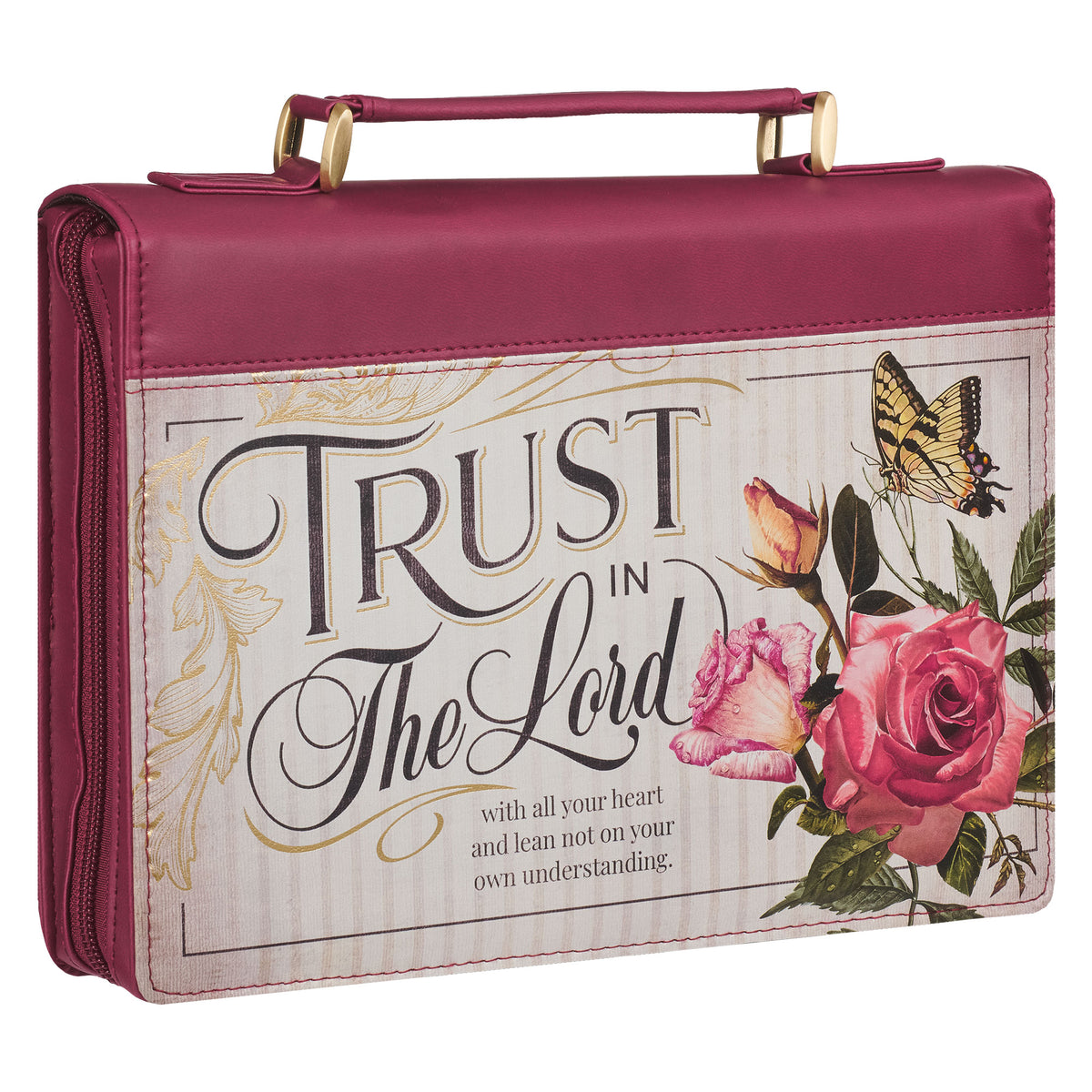 Large- Trust in the Lord Floral Pomegranate Red Faux Leather Fashion Bible Cover - Proverbs 3:5
