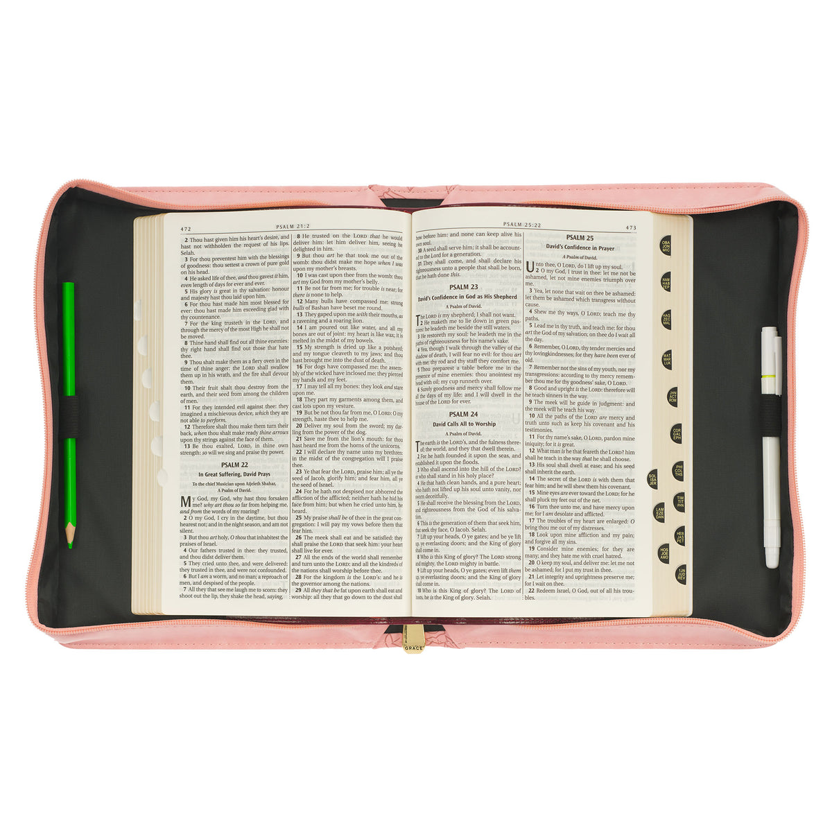 Large- Strength and Dignity Rose Pink Faux Leather Bible Cover - Proverbs 31:25