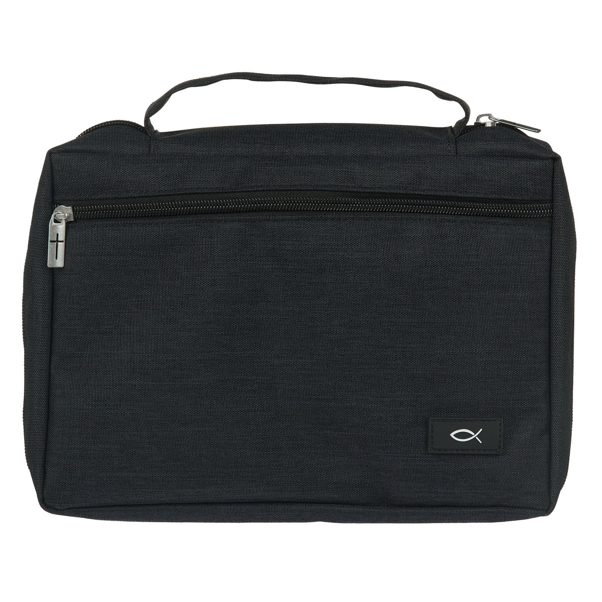 Medium- Jet Black Poly-canvas Value Bible Cover with Ichthus Patch
