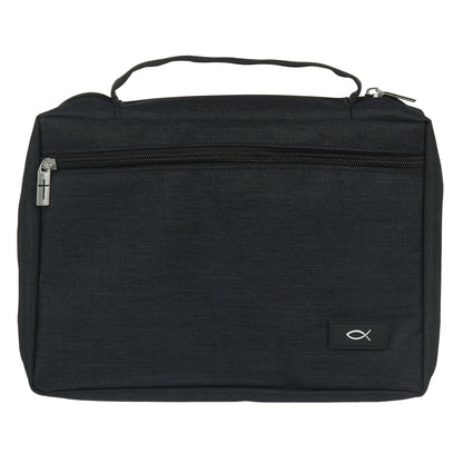 Medium- Jet Black Poly-canvas Value Bible Cover with Ichthus Patch