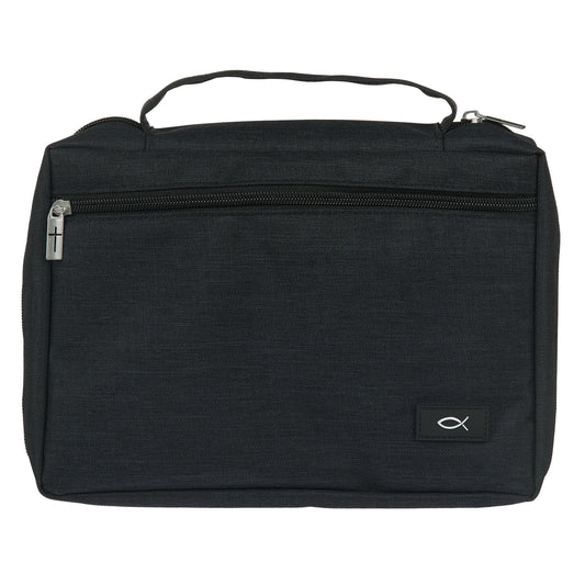 Medium- Jet Black Poly-canvas Value Bible Cover with Ichthus Patch