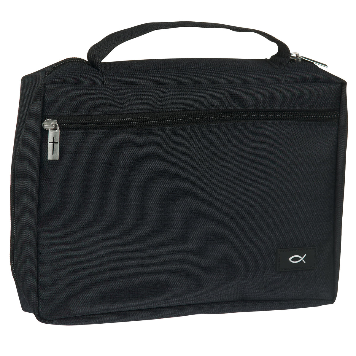 Medium- Jet Black Poly-canvas Value Bible Cover with Ichthus Patch