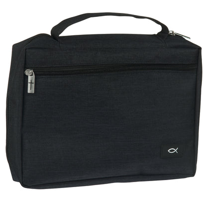 Medium- Jet Black Poly-canvas Value Bible Cover with Ichthus Patch