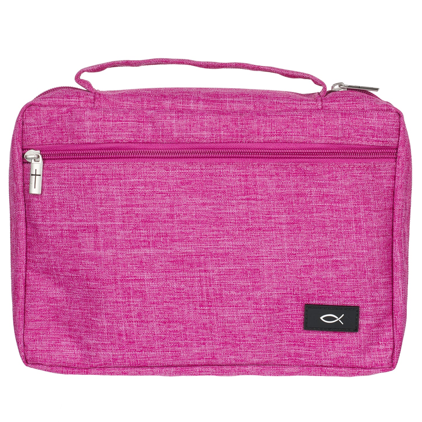 Large- Raspberry Pink Poly-canvas Value Bible Cover with Ichthus Patchv