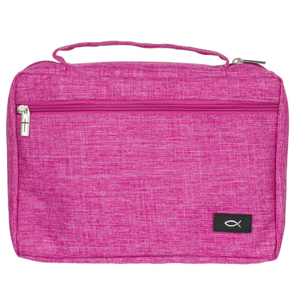 Large- Raspberry Pink Poly-canvas Value Bible Cover with Ichthus Patchv