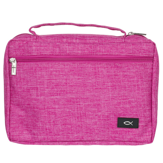 Large- Raspberry Pink Poly-canvas Value Bible Cover with Ichthus Patchv