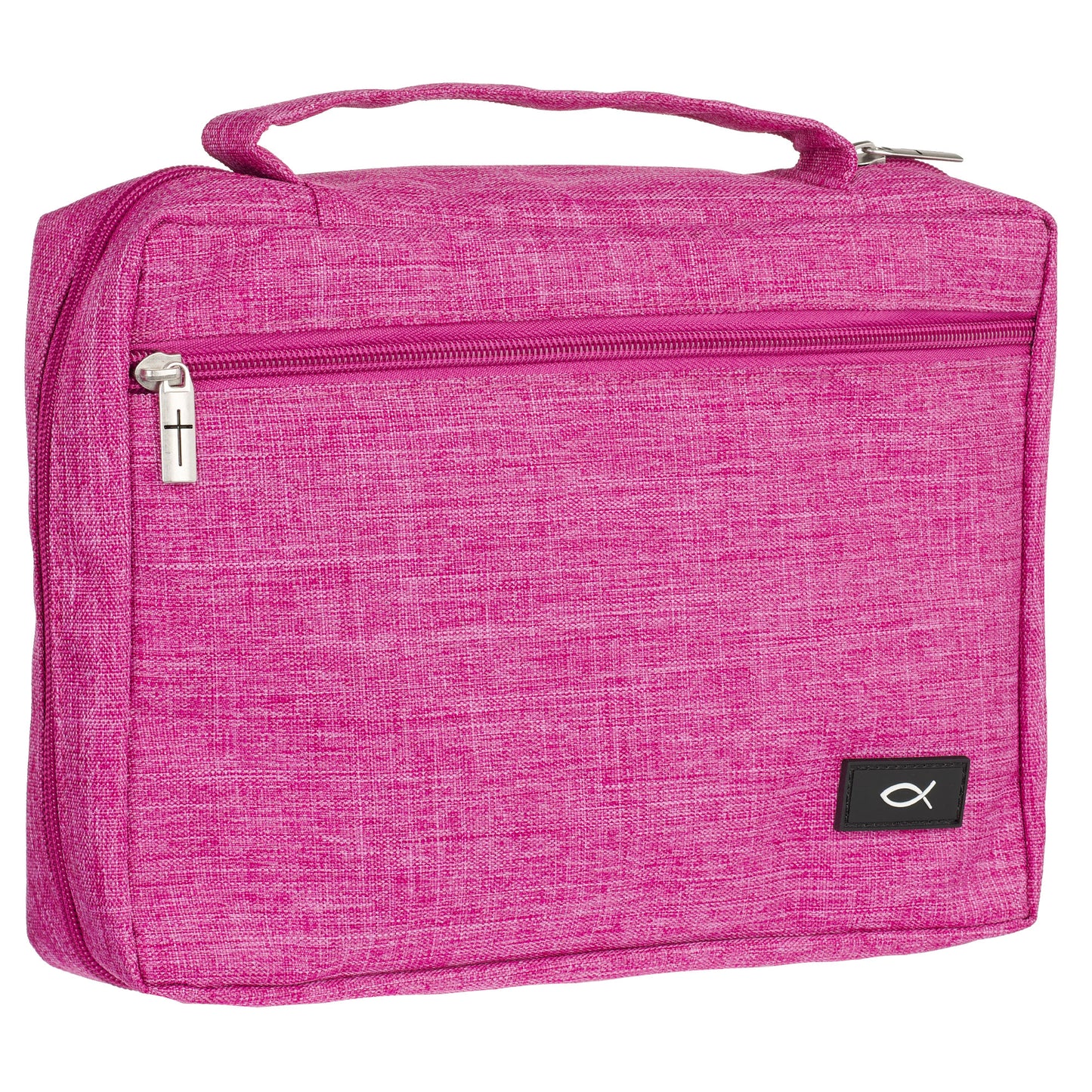 Large- Raspberry Pink Poly-canvas Value Bible Cover with Ichthus Patchv