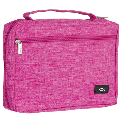 Large- Raspberry Pink Poly-canvas Value Bible Cover with Ichthus Patchv