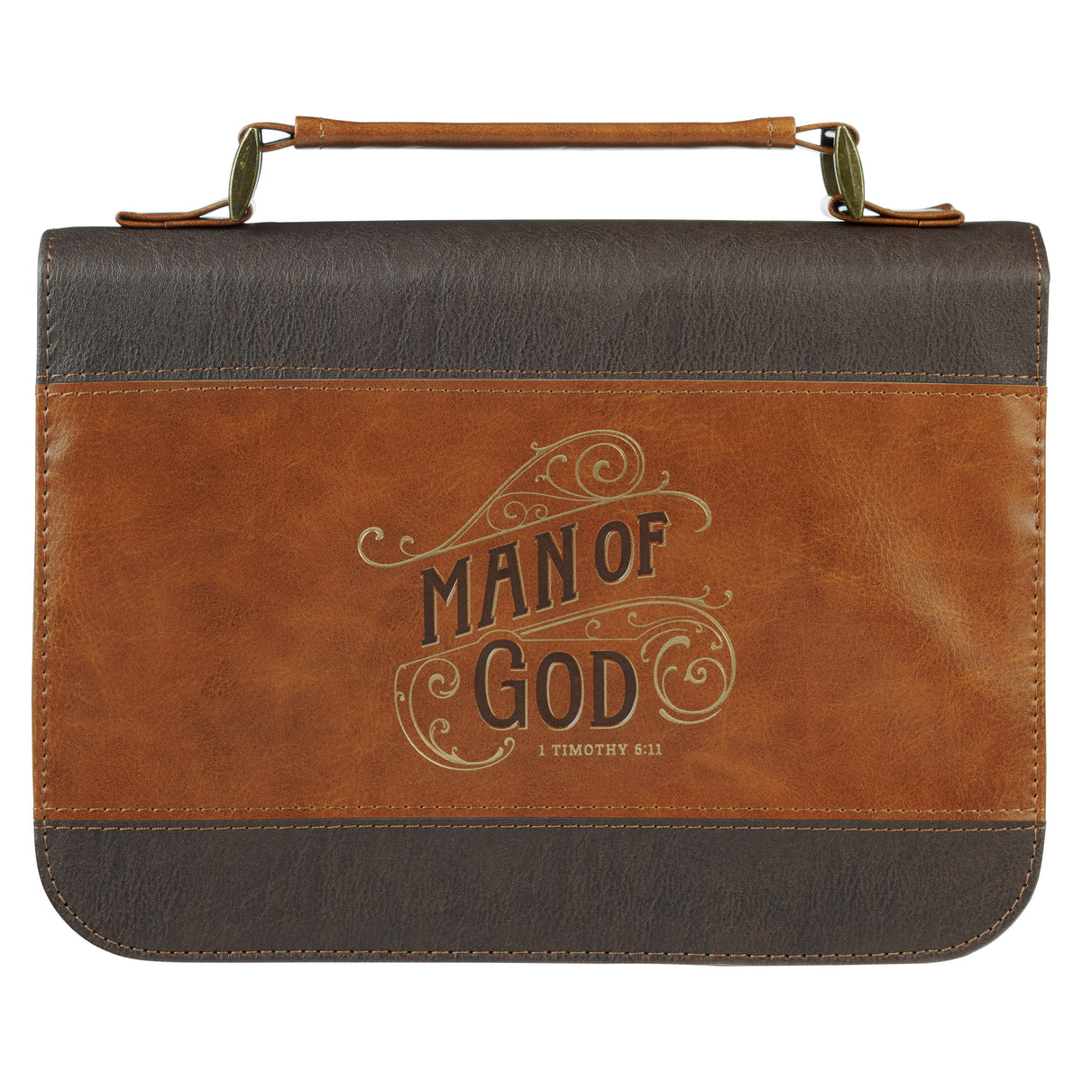 Man of God Honey-Brown and Espresso Faux Leather Bible Cover - LARGE- 1 Timothy 6:11