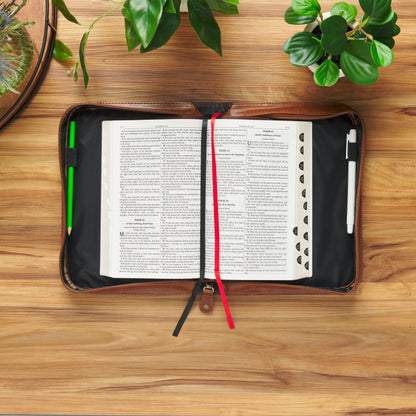 Man of God Honey-Brown and Espresso Faux Leather Bible Cover - LARGE- 1 Timothy 6:11