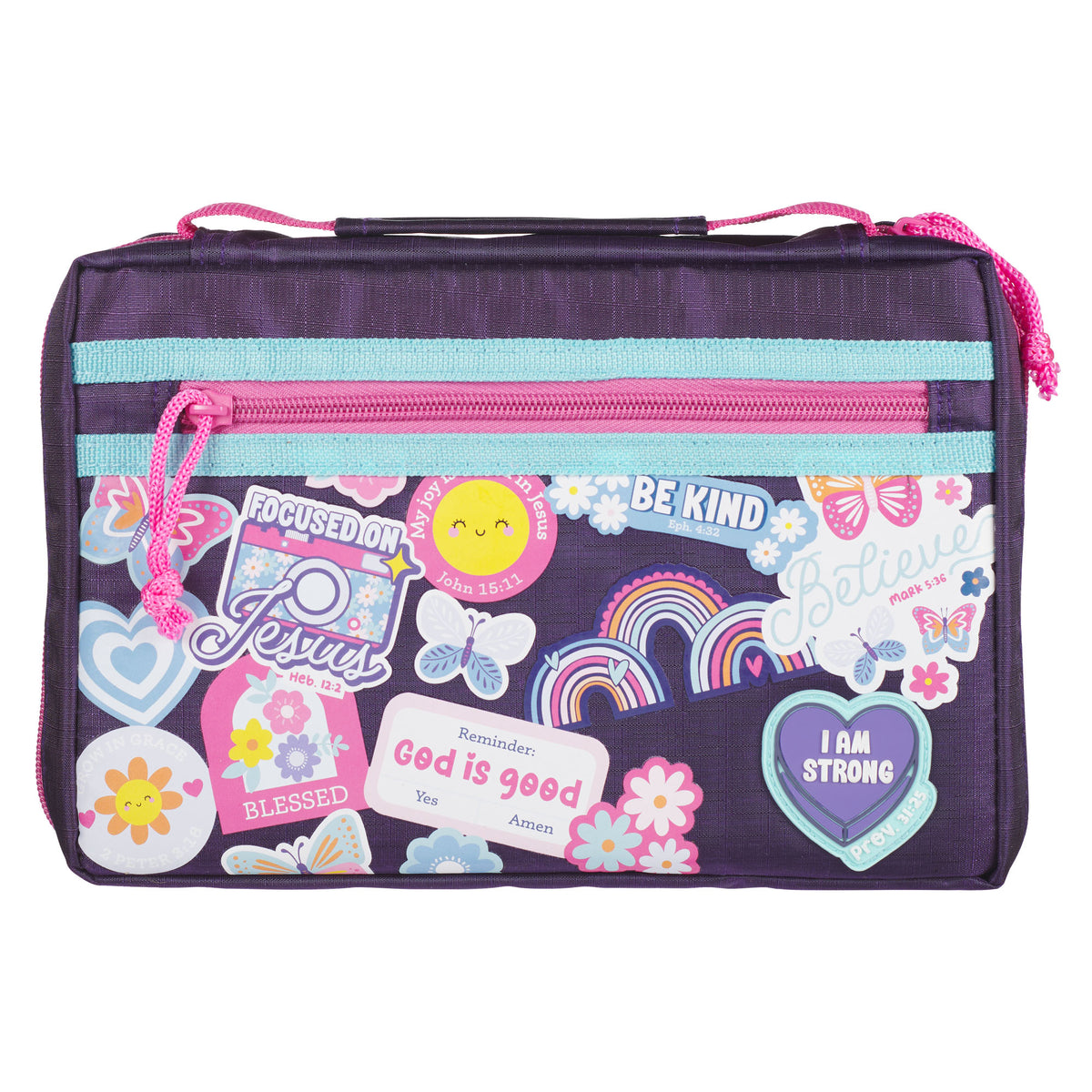 Shine For Jesus Stickers Purple Fashion Bible Cover - MEDIUM-  Proverbs 31:25