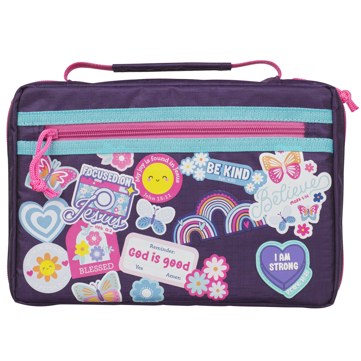 Shine For Jesus Stickers Purple Fashion Bible Cover - MEDIUM-  Proverbs 31:25
