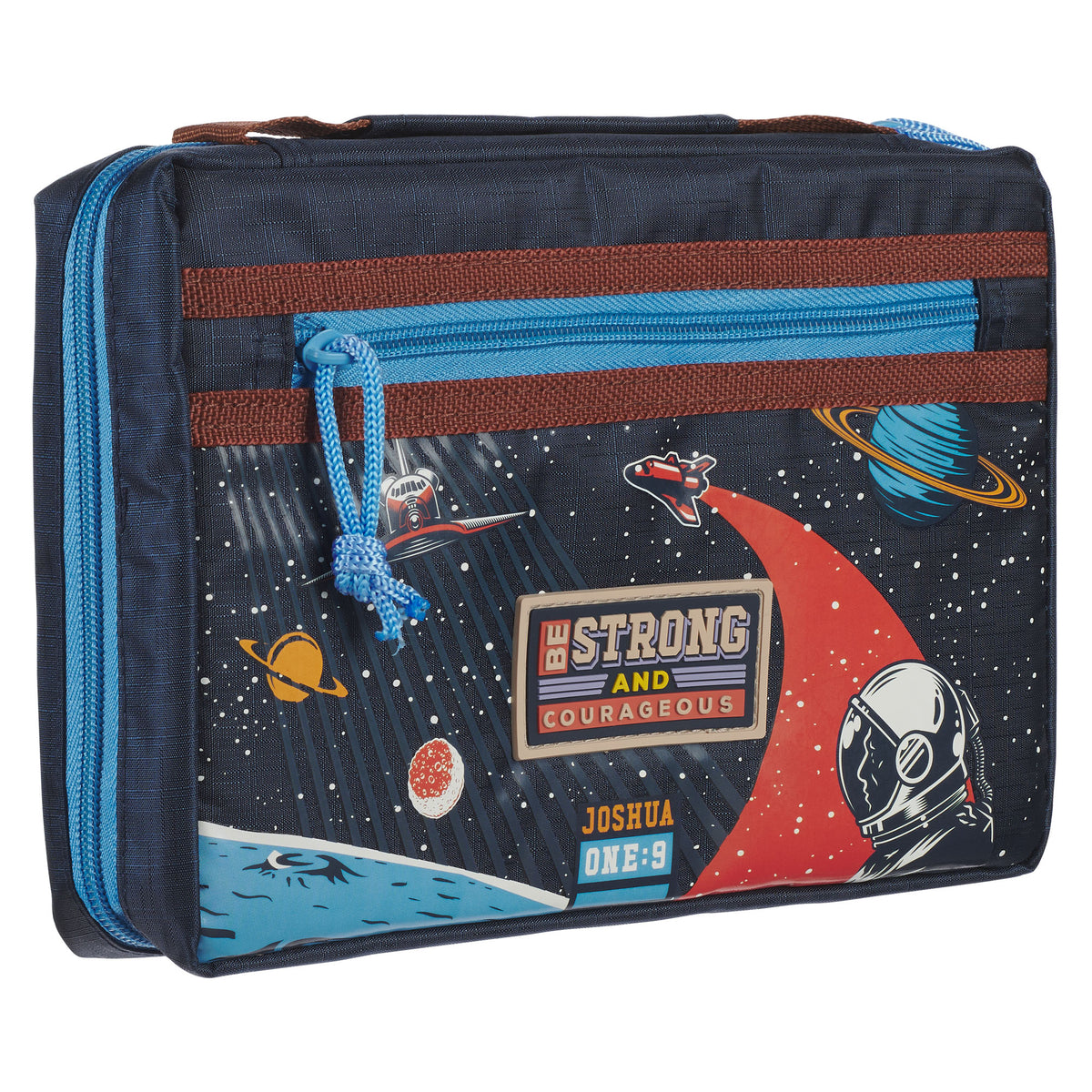Strong and Courageous Blue Space Fashion Bible Cover - MEDIUM- Joshua 1:9