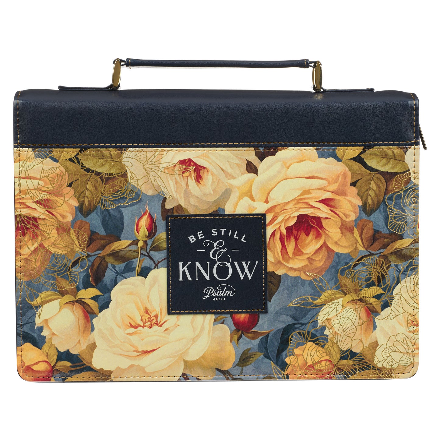 Large- Be Still Serene Roses Blue Faux Leather Bible - Psalm 46:10