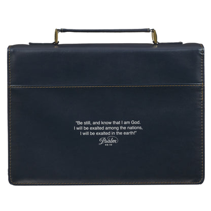 Large- Be Still Serene Roses Blue Faux Leather Bible - Psalm 46:10