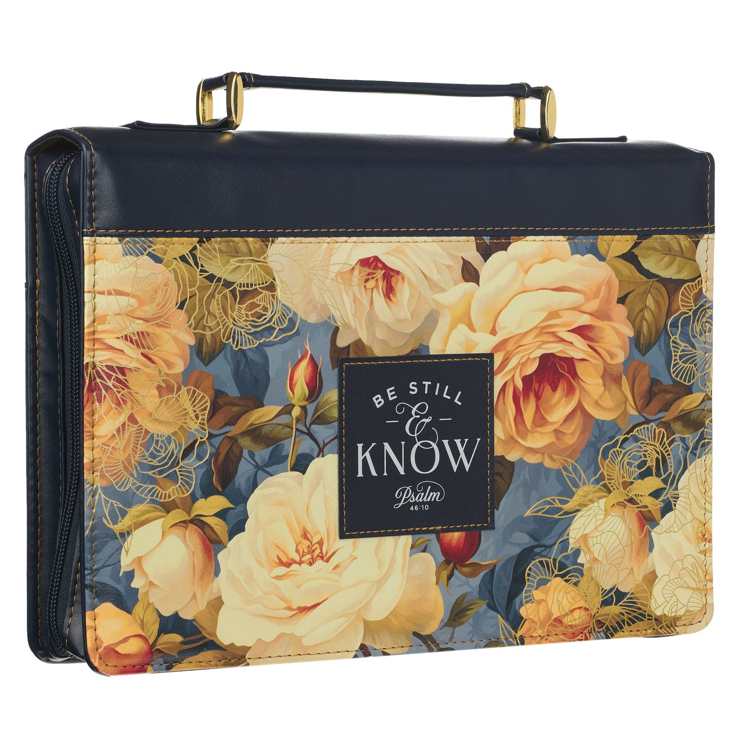 Large- Be Still Serene Roses Blue Faux Leather Bible - Psalm 46:10