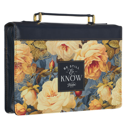 Large- Be Still Serene Roses Blue Faux Leather Bible - Psalm 46:10