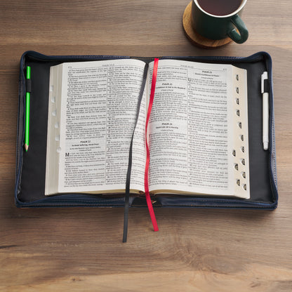 Large- Be Still Serene Roses Blue Faux Leather Bible - Psalm 46:10