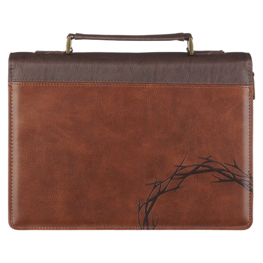 Large- Crown of Thorns Brown Faux Leather Classic Bible Cover - Isaiah 53:3