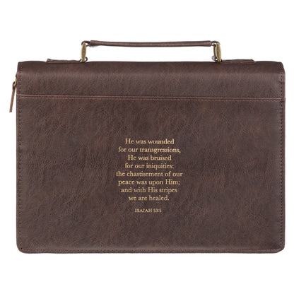 Large- Crown of Thorns Brown Faux Leather Classic Bible Cover - Isaiah 53:3