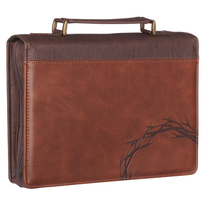 Large- Crown of Thorns Brown Faux Leather Classic Bible Cover - Isaiah 53:3