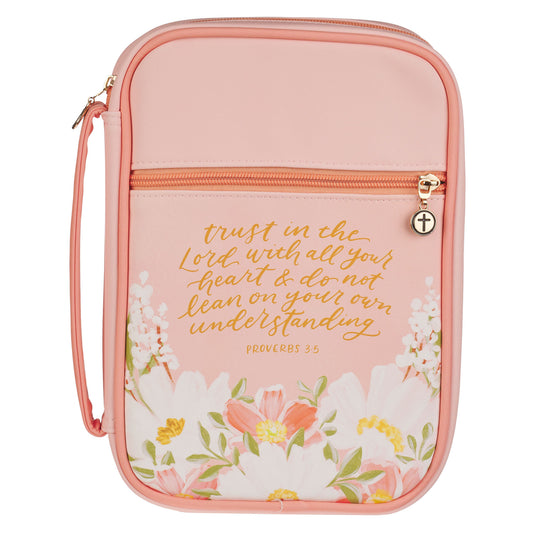 Large- Trust in the Lord Peach Floral Faux Leather Fashion Bible Cover - Proverbs 3:5