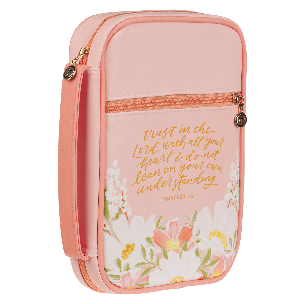 Large- Trust in the Lord Peach Floral Faux Leather Fashion Bible Cover - Proverbs 3:5